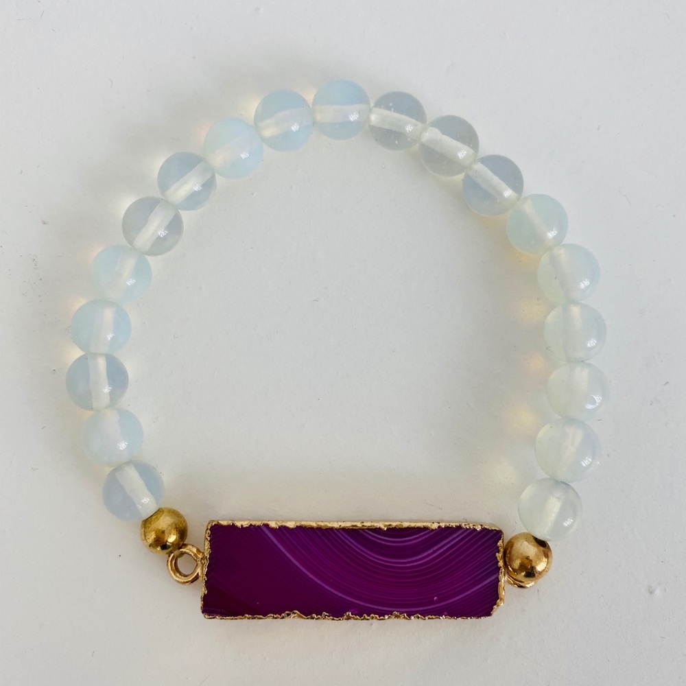 🦄 Moonstone Bracelet with Pink Feature Stone